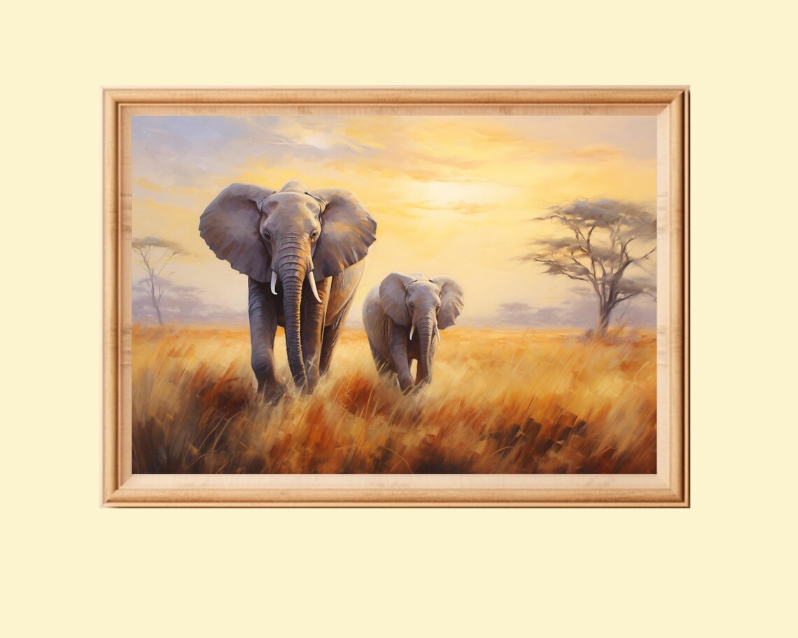 African Elephants In The Savannah Art Print
