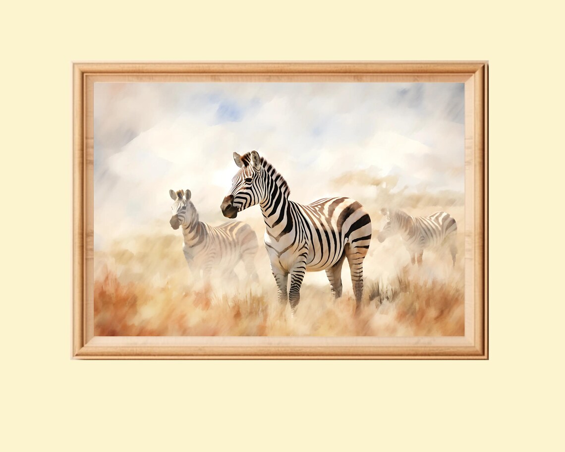Zebras In The Savannah, African Landscape Art Print