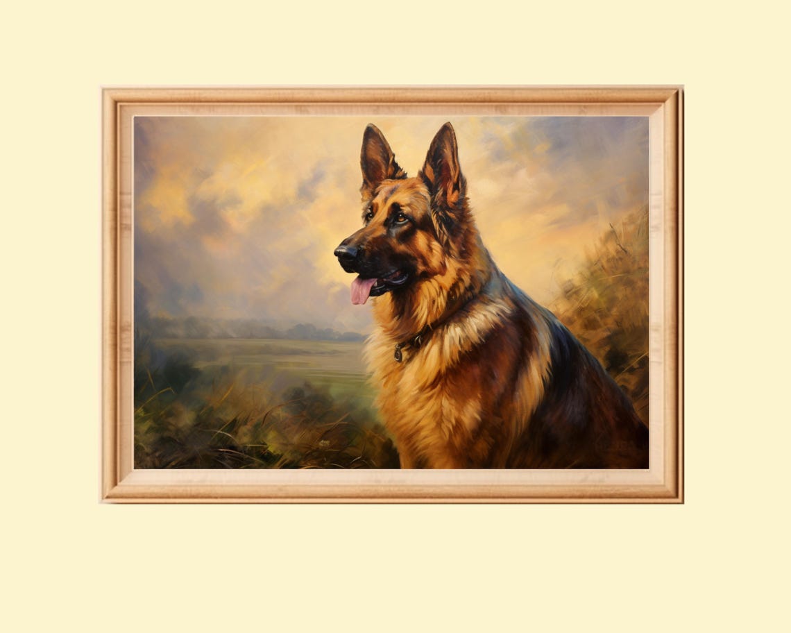 German Shepherd - Vintage Oil Painting
