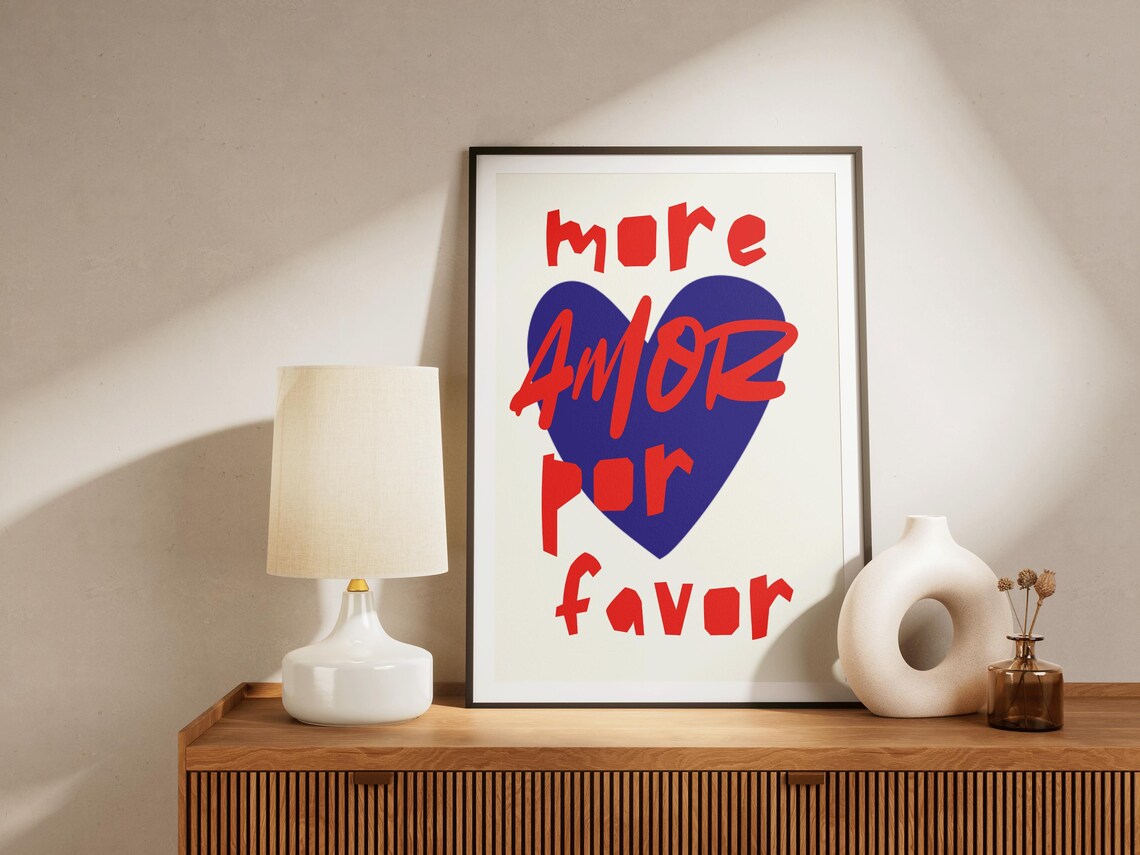 More Amor Por Favor St Valentine Poster Trendy Living Room Playing Card Quote Art Aesthetic Cute Gift Wall Art