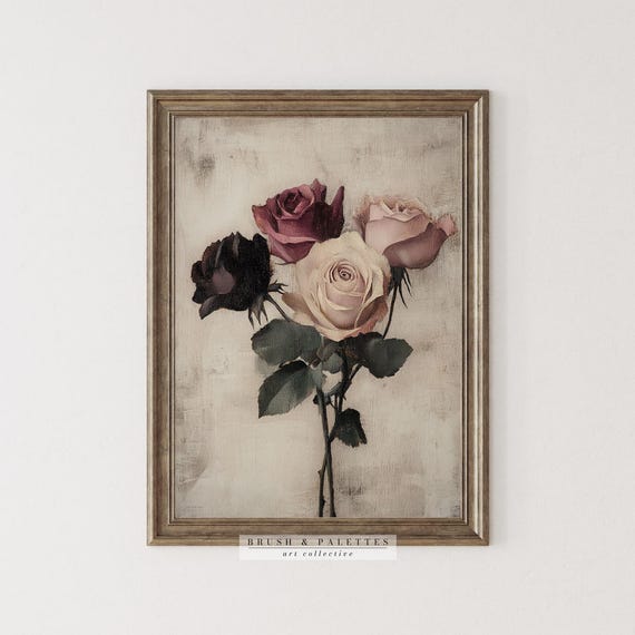Vintage Rose Still Life Painting, Art Print
