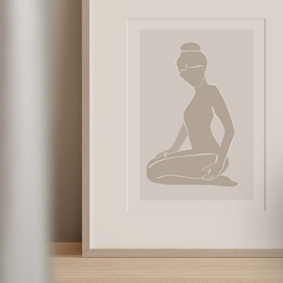 Beige Seated Woman Silhouette Modern Minimalist Figure Poster - Image 3