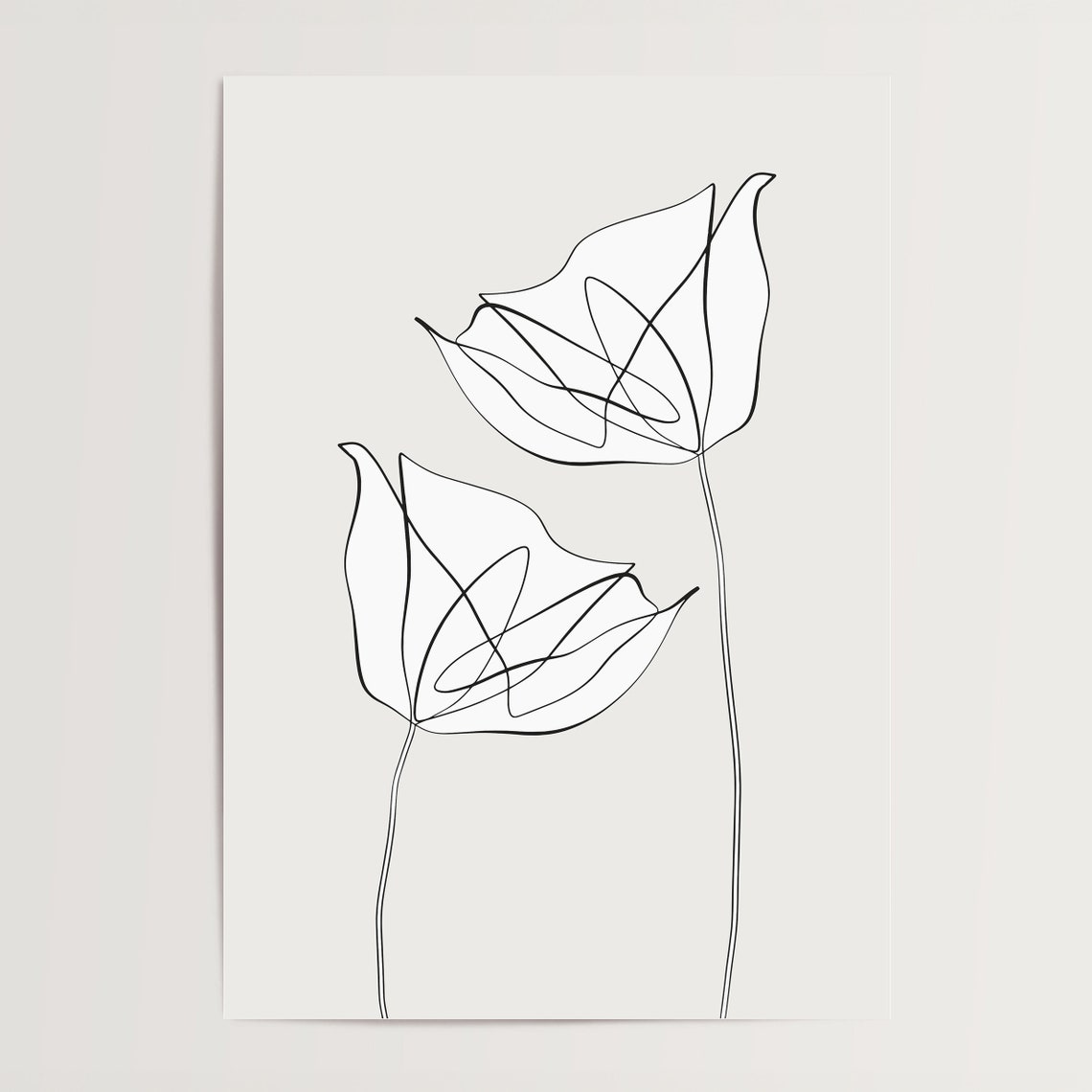 Two Line Art Flowers Minimalist Black and White Botanical Poster - Image 3