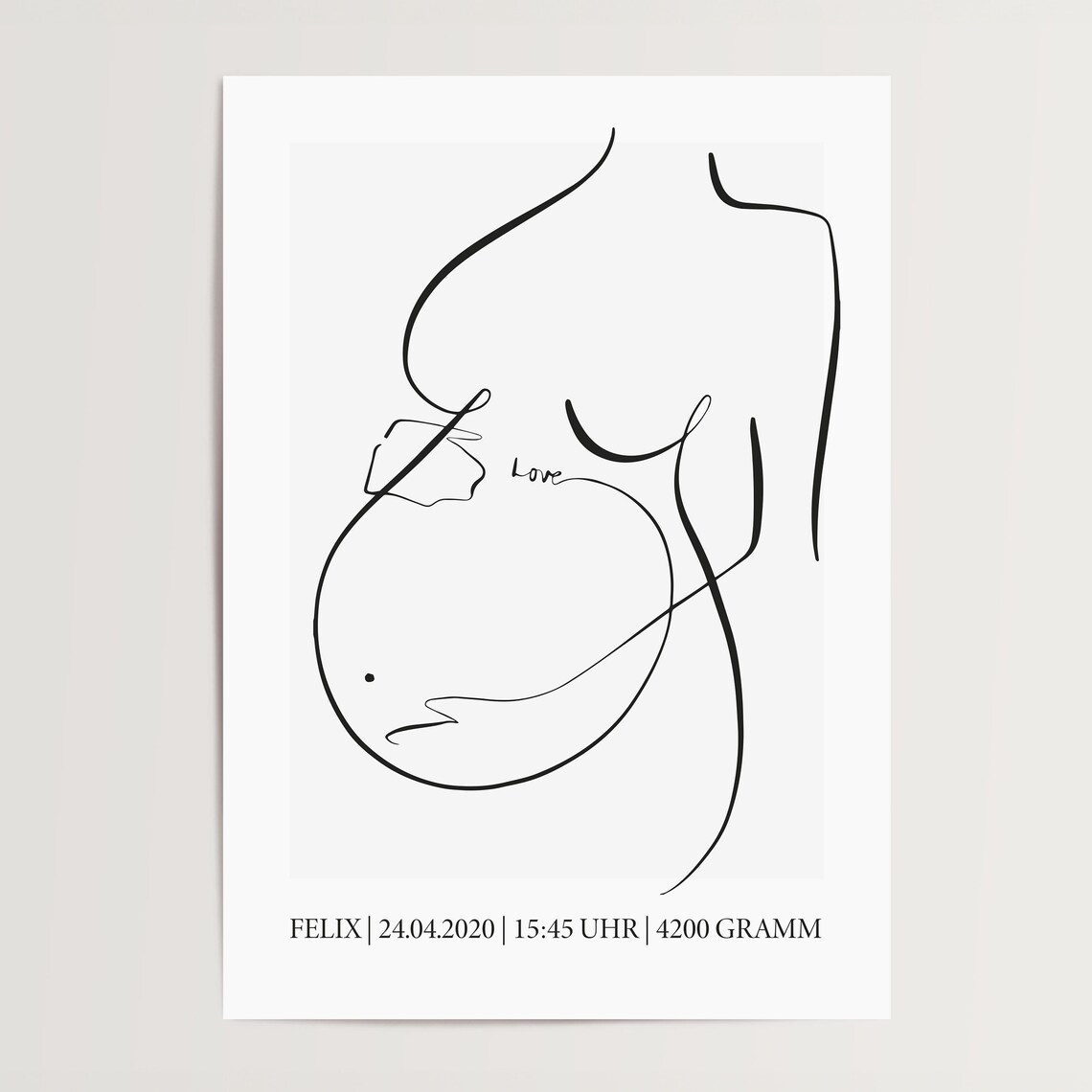 Baby Birth Stats Line Art Pregnant Belly Newborn Nursery Poster - Image 4