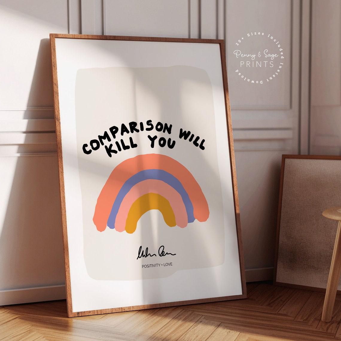 Comparison Will Kill You Motivational Rainbow Retro Quote Poster - Image 2
