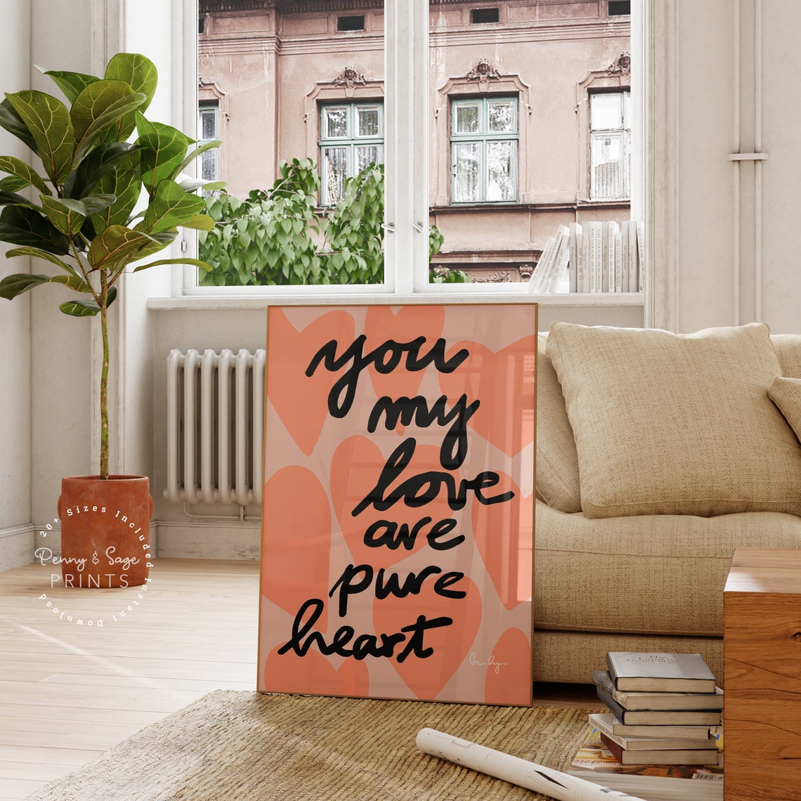You My Love Are Pure Heart Retro Poster Romantic Quote Wall Decor Gift