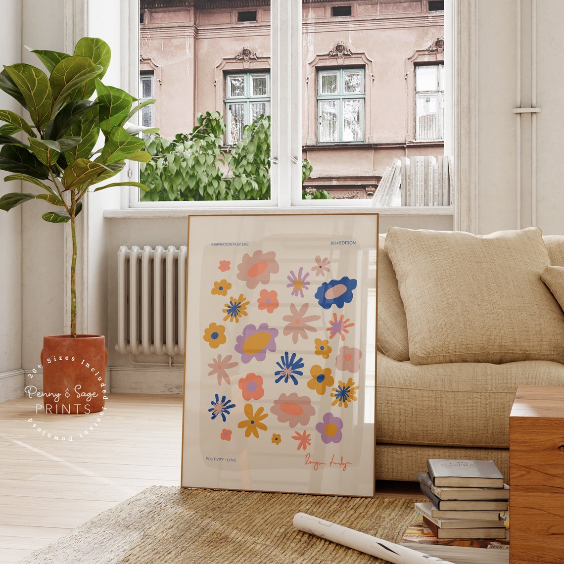 Retro Colorful Abstract Flowers 2024 Edition Danish Pastel Poster