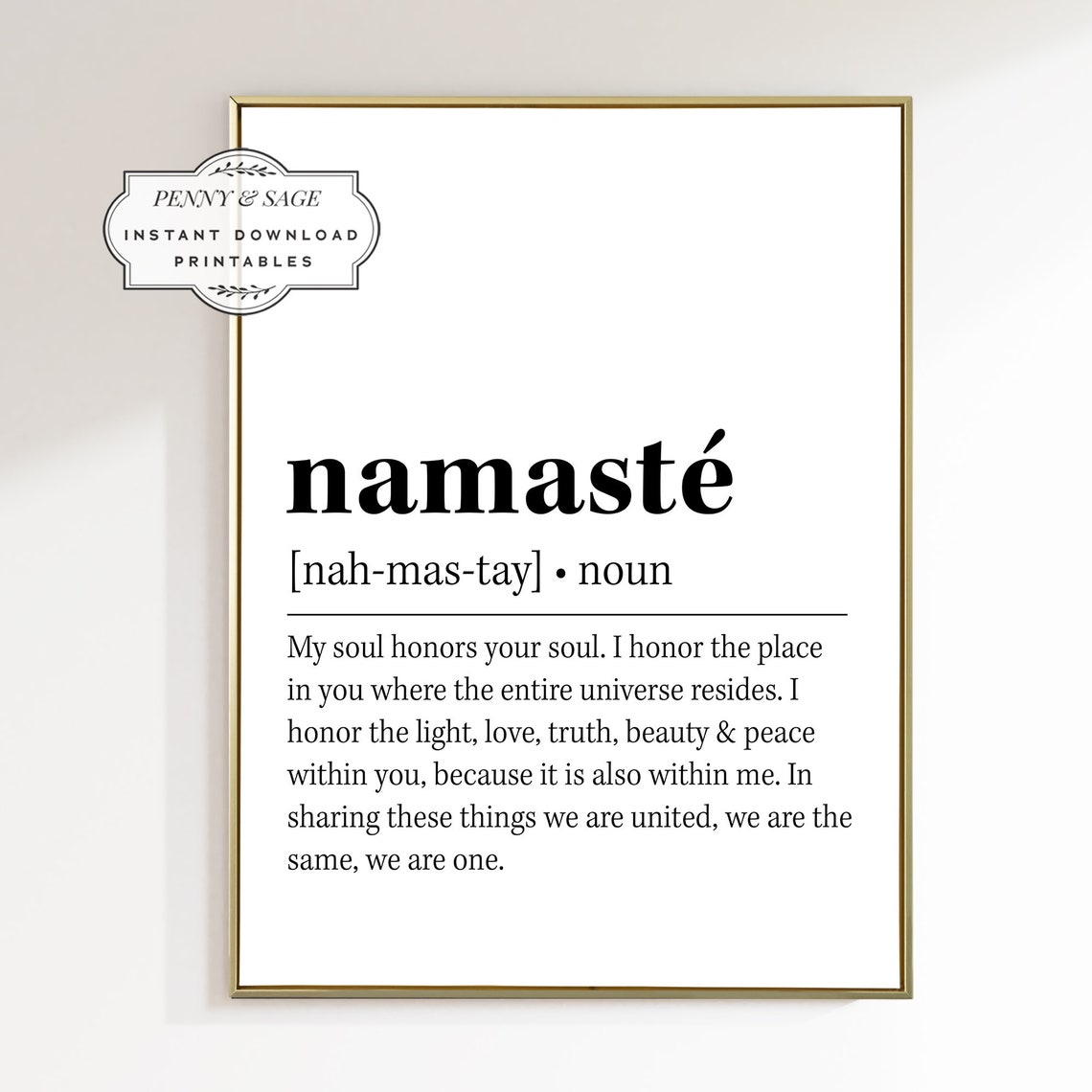 Namaste Definition Poster Yoga Studio Dictionary Quote Typography - Image 2