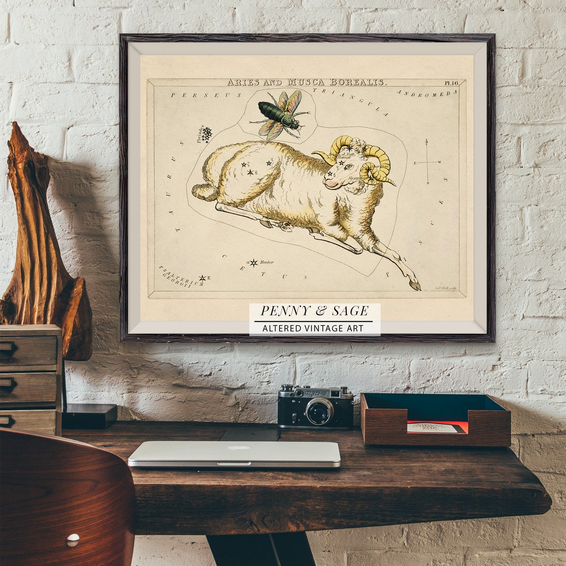 Aries And Musca Borealis Antique Constellation Star Chart Ram Poster - Image 2