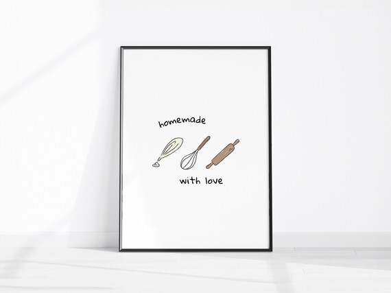 Homemade With Love Cute Kitchen Decor Home Cooked Poster Trendy Dining Wall Cooking Quote Art Print