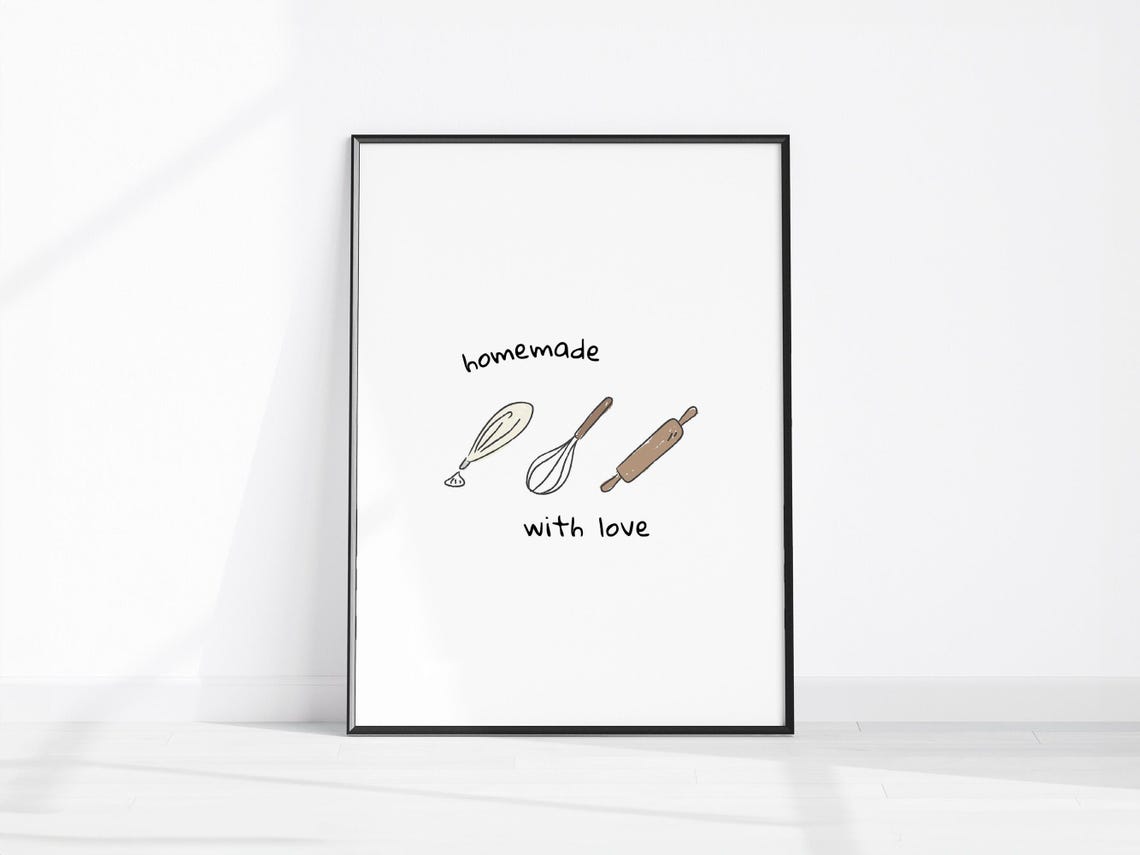 Homemade With Love Baking Utensils Cute Home Kitchen Decor Print