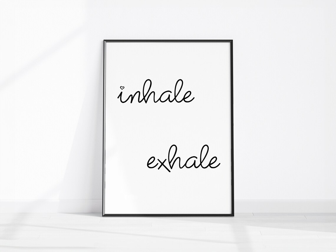 Inhale Exhale Minimalist Script Yoga Calm Bedroom Decor Poster