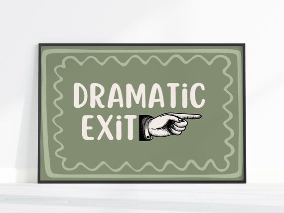 Funny Hallway Dramatic Exit Sage Green Print Retro Wall Art Landscape Poster Mid Century Hand Painted Decor