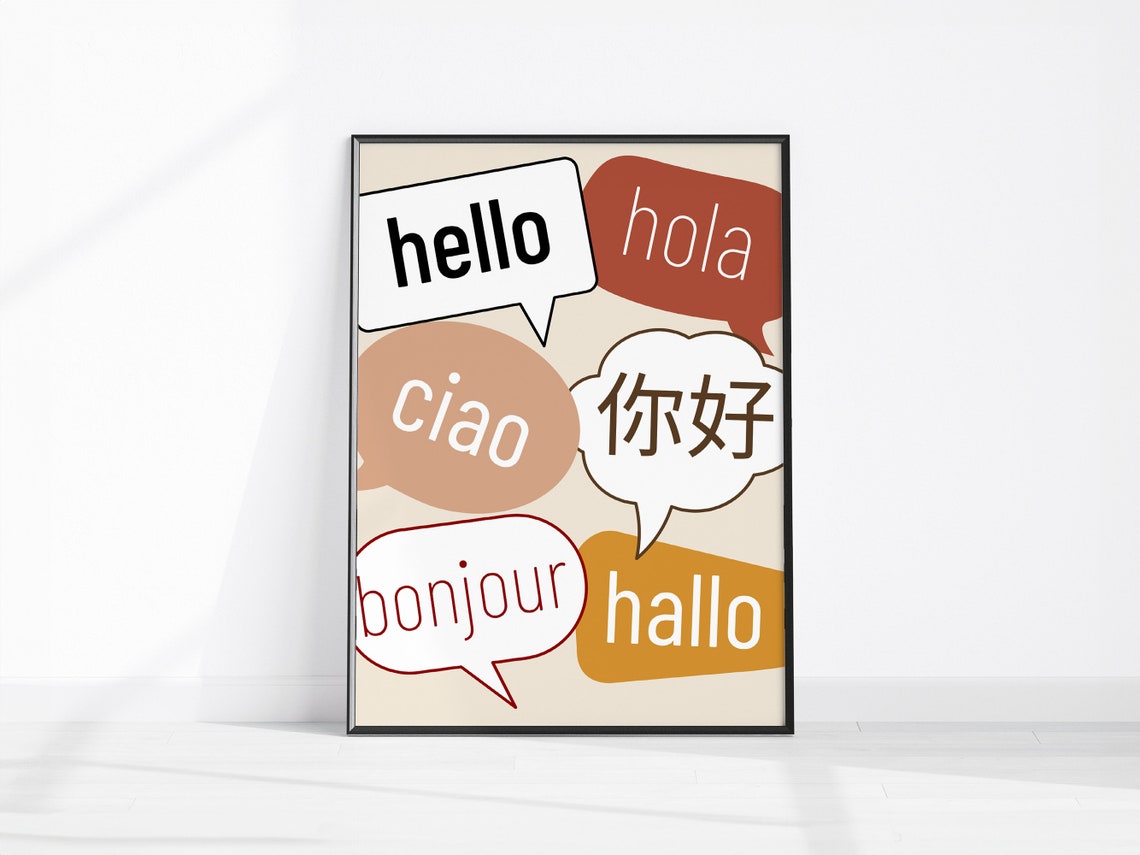 Hello In Six Languages Colorful Fun Speech Bubble Wall Poster