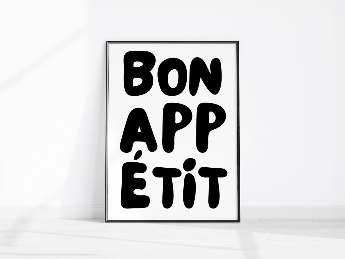 Bon Appetit Mid Century Black Bubble Typography Kitchen Poster