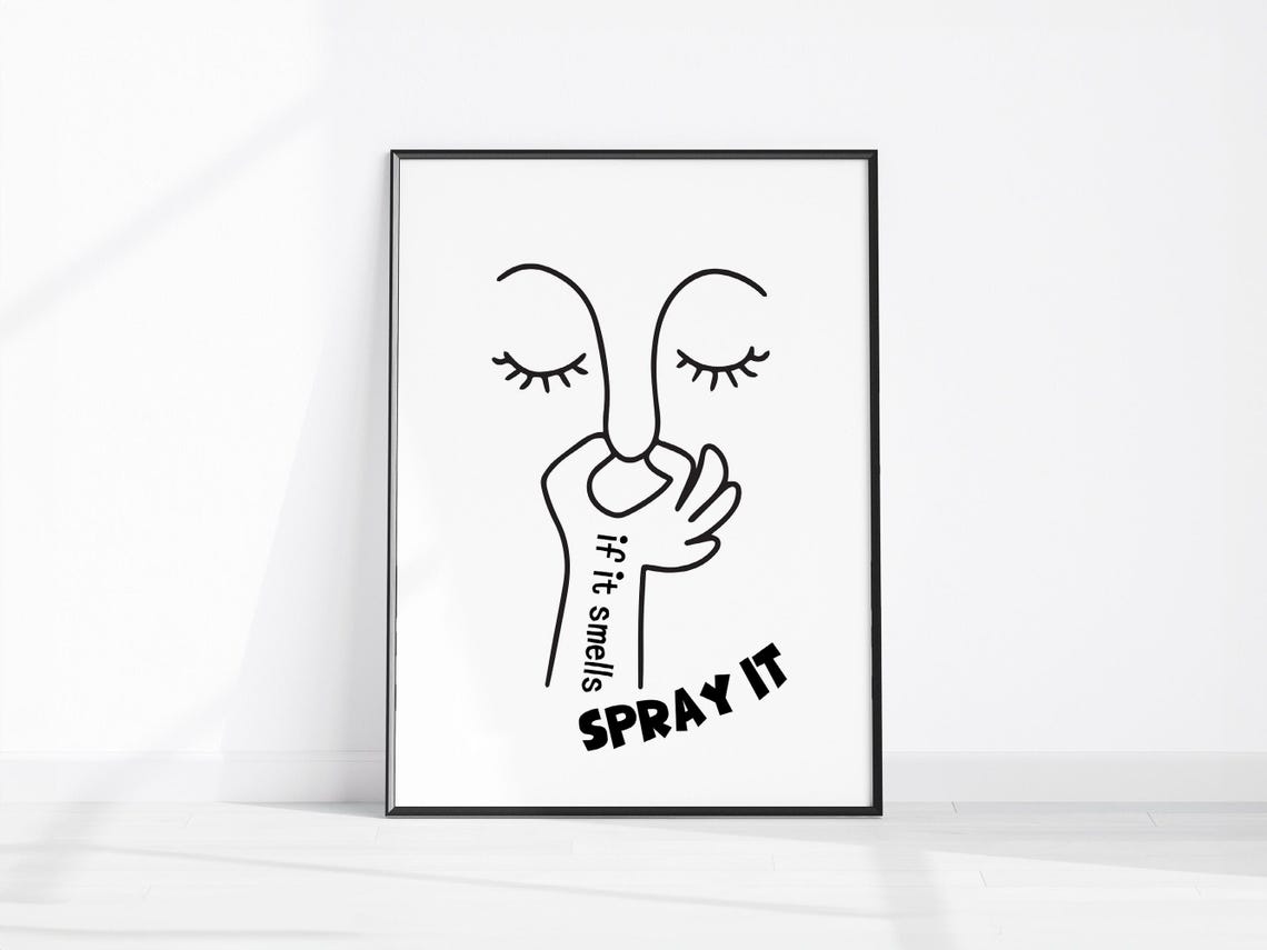 If It Smells Spray It Funny Nose Pinch Line Art Bathroom Wall Art