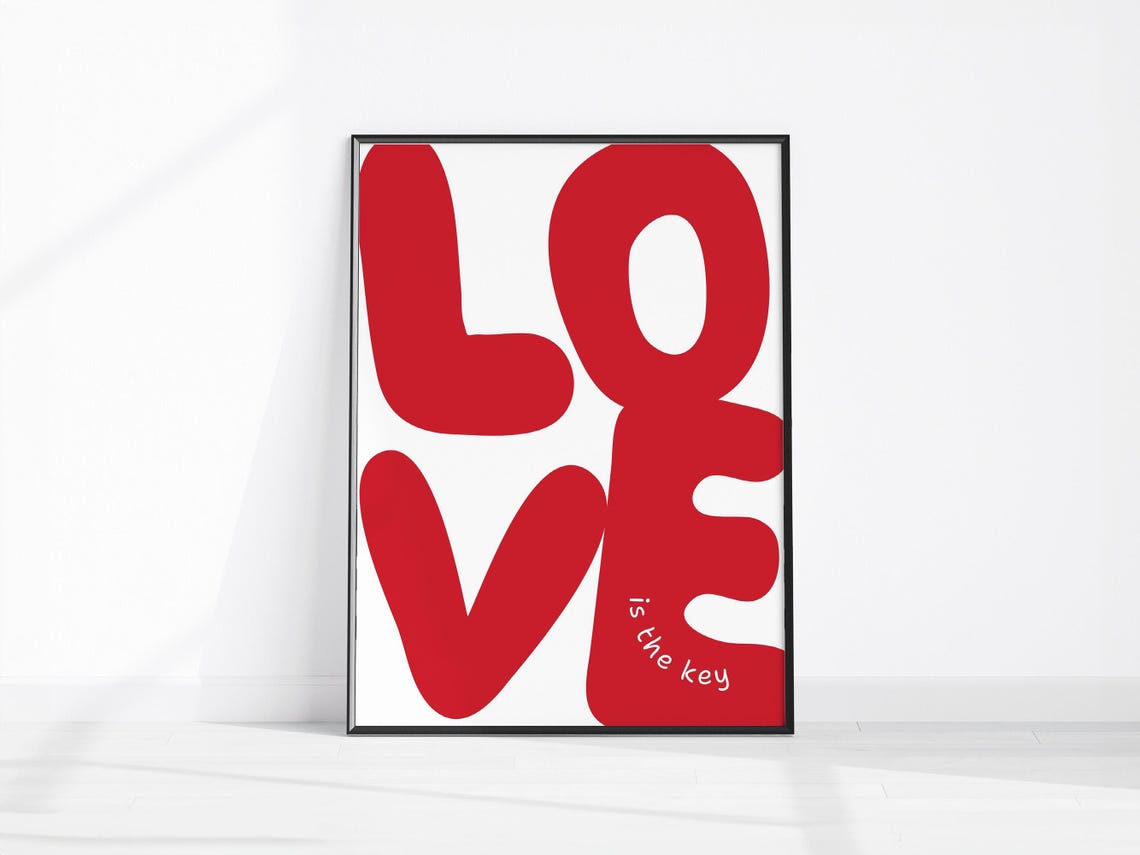 Love Is The Key Bold Red Retro Typography Quote Wall Decor Poster