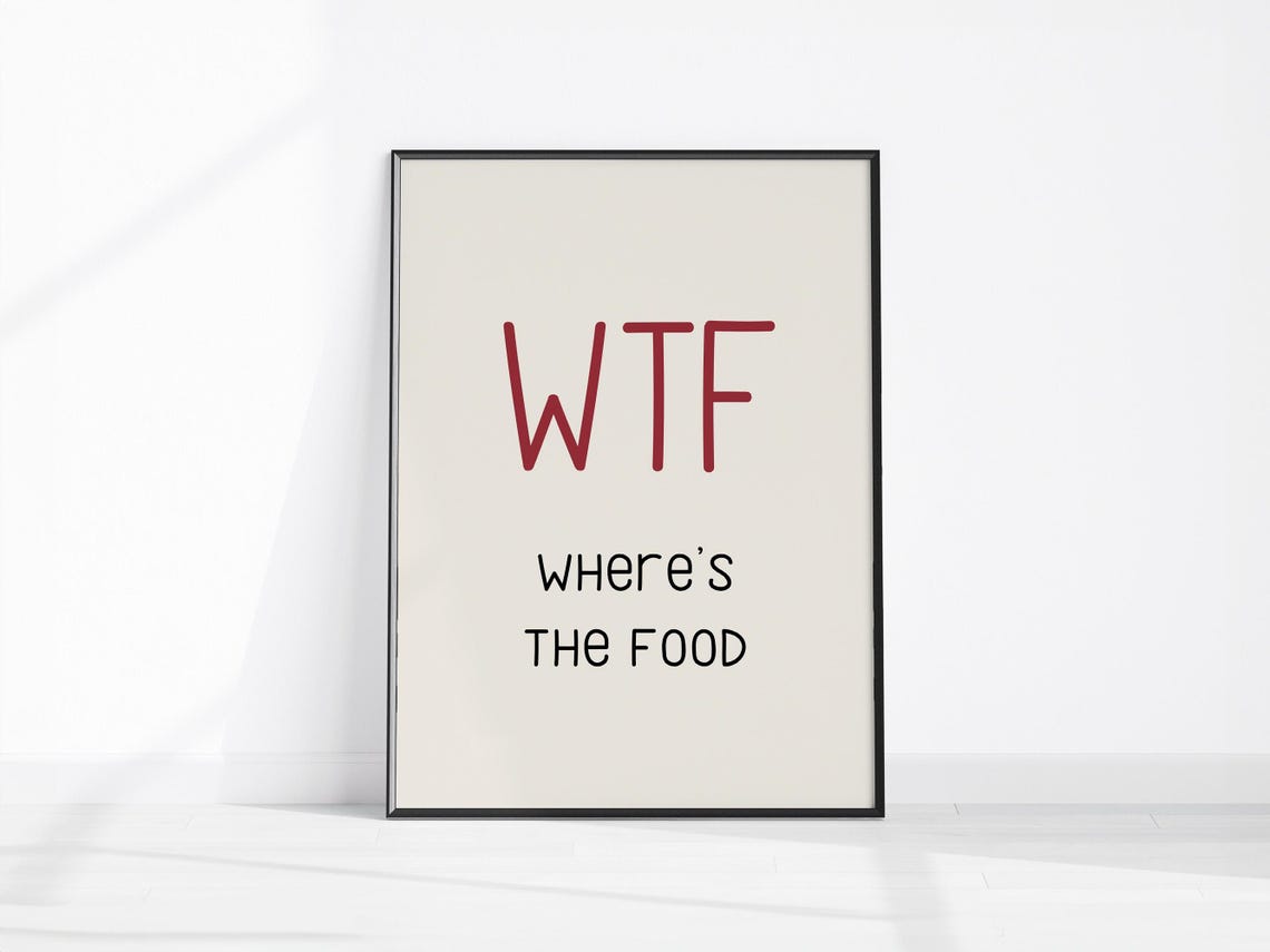 Funny Wheres The Food WTF Minimalist Kitchen Wall Quote Poster