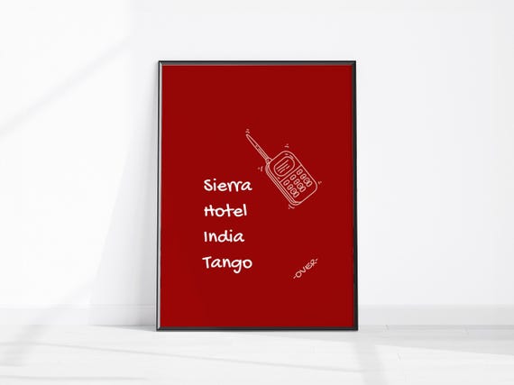 Rude Radio Collection Bathroom Wall Art Sierra Hotel India Tango Over Shit Print Funny Walkie Talkie Fun Phonetic Alphabet Decor