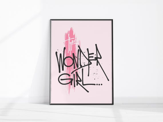 Wonder Girl Pink Wall Art Graffiti Girls Room Teen Bedroom Poster Motivational Girly Boss Office Decor