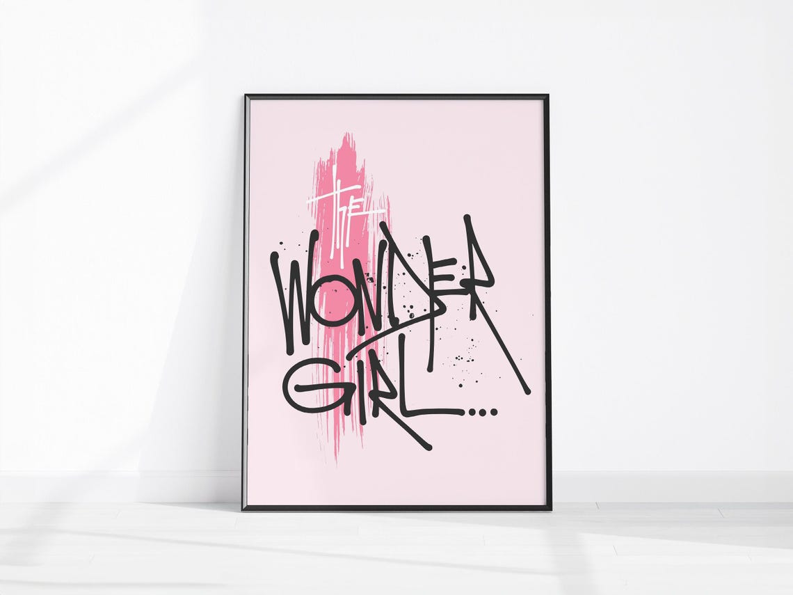 Wonder Girl Pink Wall Art Graffiti Girls Room Teen Bedroom Poster Motivational Girly Boss Office Decor