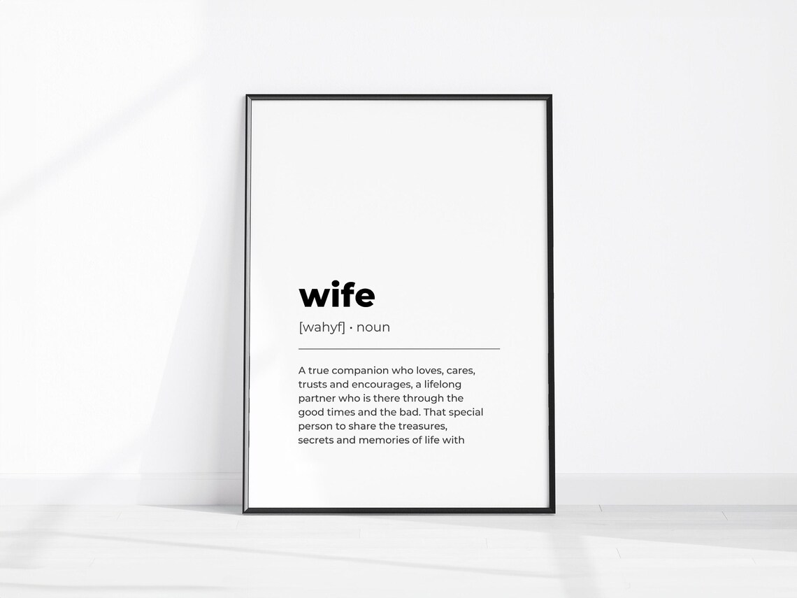 Wife Dictionary Definition Meaning Minimalist Black White Poster