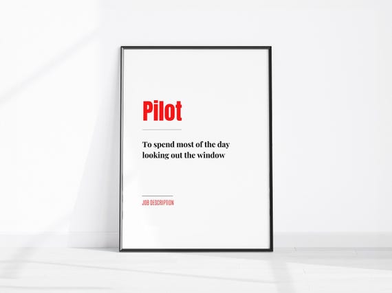 Funny Pilot Job Description Fun Wall Art Print Office Colleague Gift Home Decor