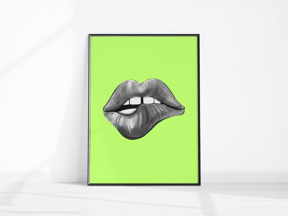 Lime Green Pop Art Lips Bold Retro Fashion Wall Decor Poster