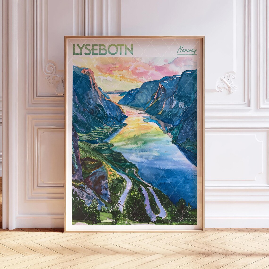 Lysebotn Watercolor Art Print, Rogaland Travel Poster