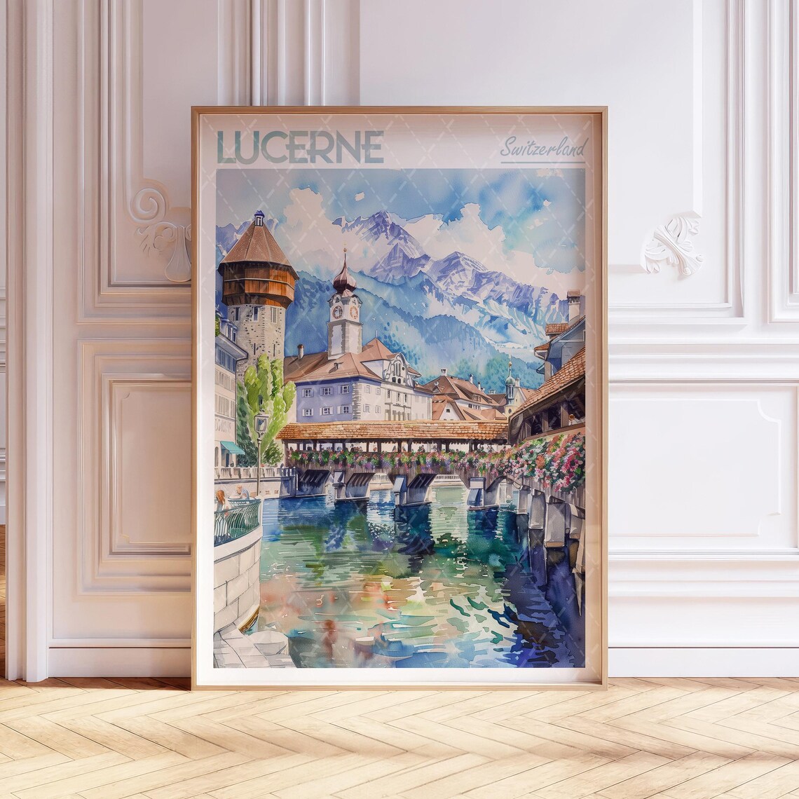 Lucerne Watercolor Art Print, Switzerland Travel Poster