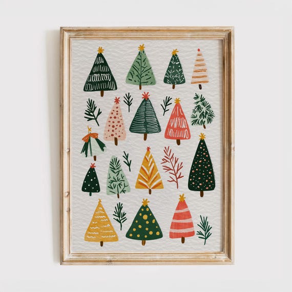 Christmas Trees Print Winter Merry Cute Illustration Watercolor Xmas Painting Home Decor Holiday Gift For