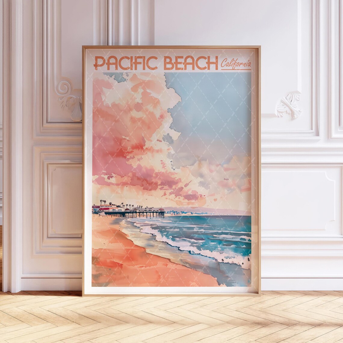 Pacific Beach Watercolor Art Print, San Diego Travel Poster