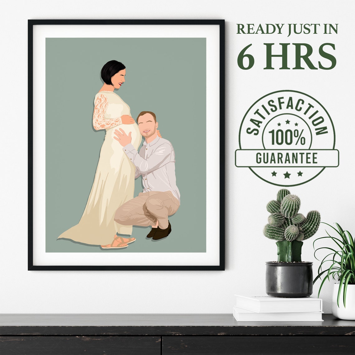 Expectant Couple Pregnancy Moment Flat Color Illustration Poster