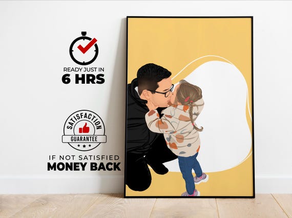 Daddy Birthday Gifts Custom Family Portrait With Pets Father Day Gift For Dad From Daughter Personalized Family Wall Art Illustration