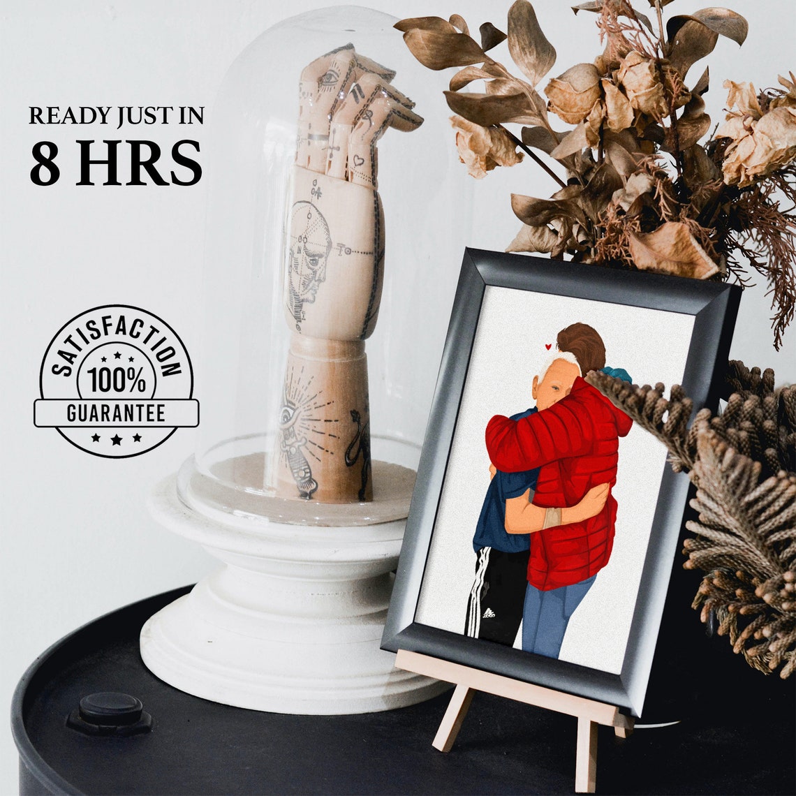 Warm Red Puffer Jacket Couple Embrace Vector Portrait Poster