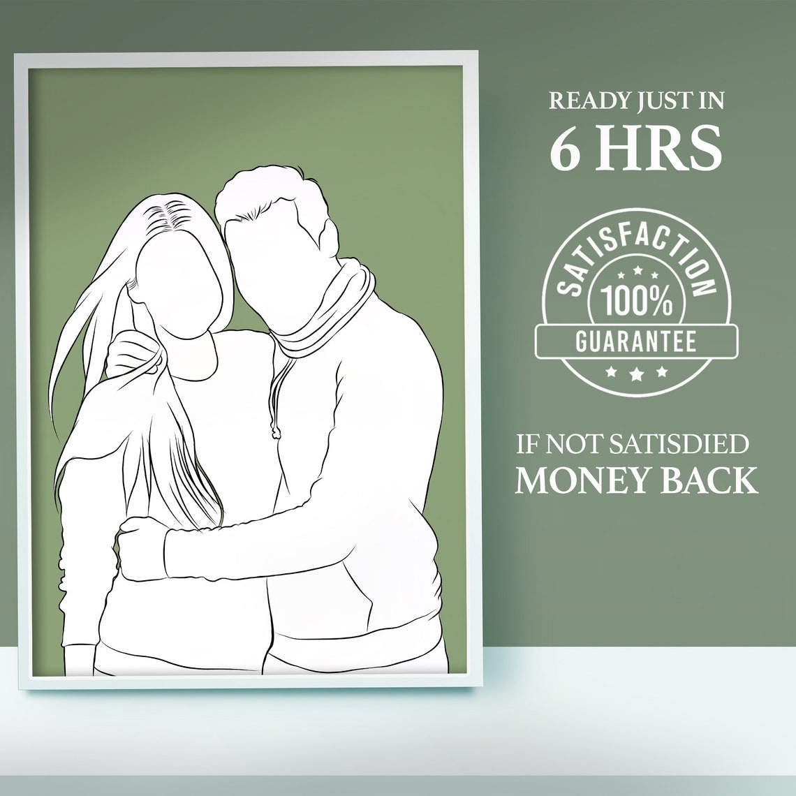 Minimalist Line Art Couple Portrait Faceless Sage Green Poster