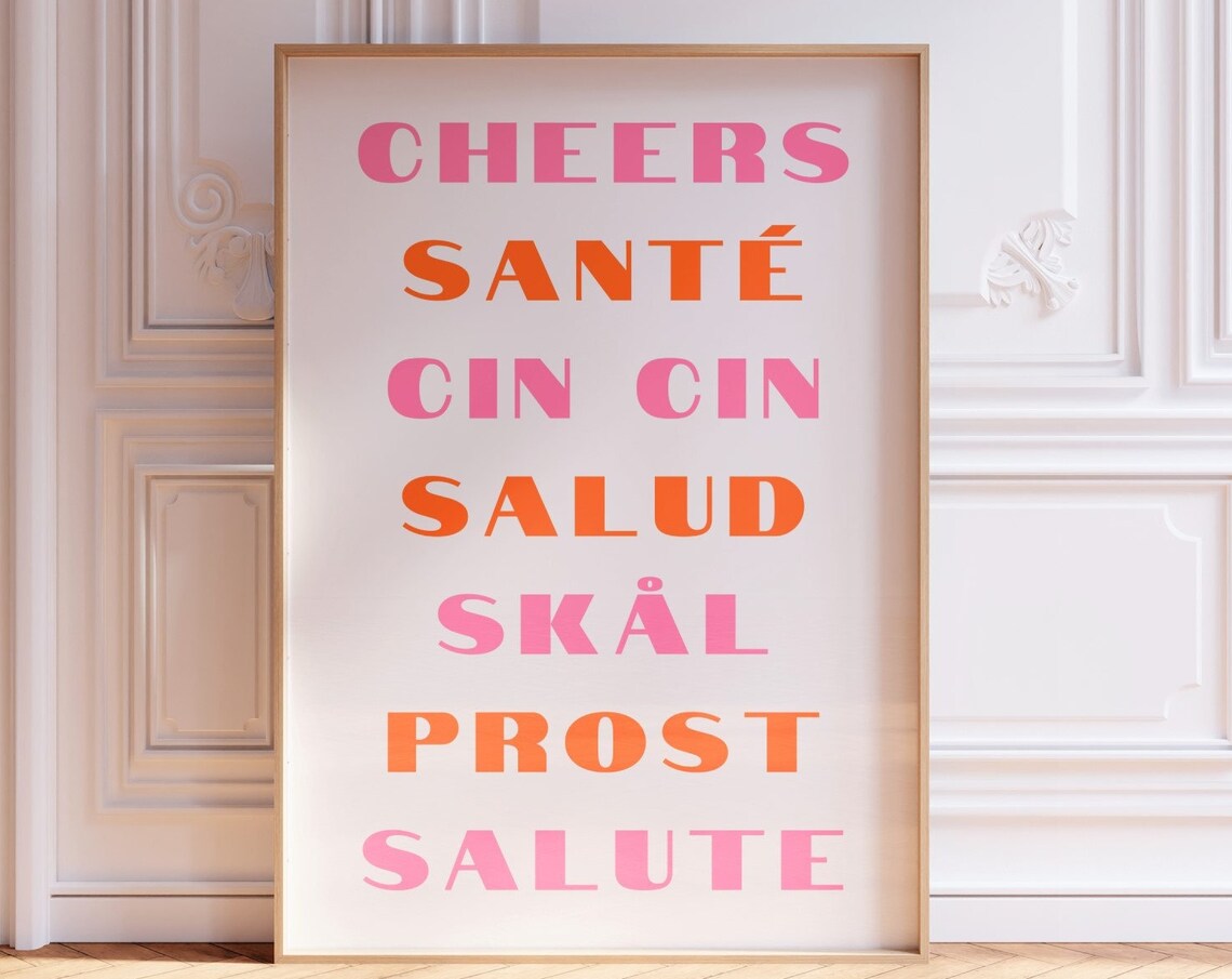 Cheers Around the World Multi Language Toast Bar Cart Poster - Image 2