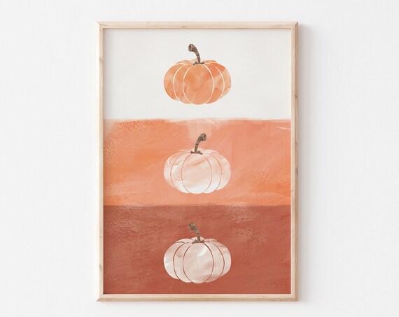 Trio Watercolor Pumpkins Ombre Orange Stripes Fall Autumn Harvest Wall Art