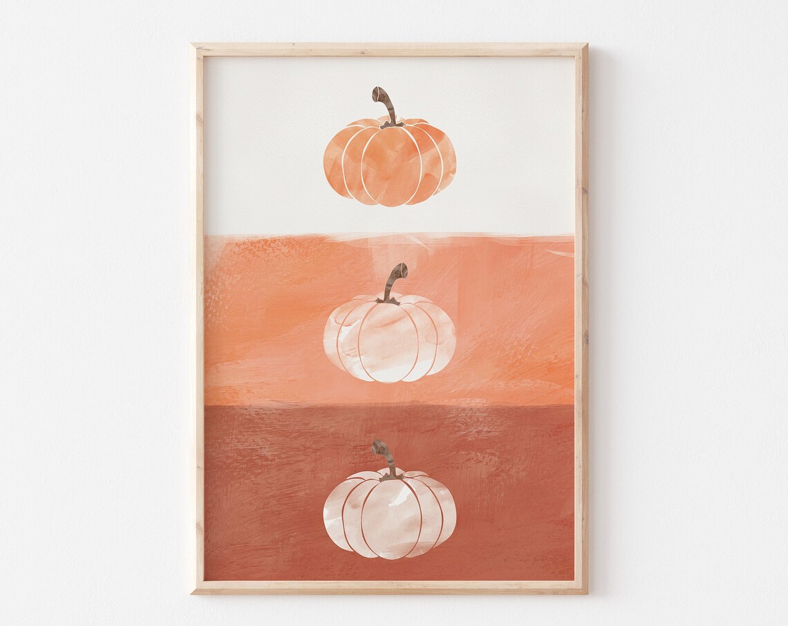 Trio Watercolor Pumpkins Ombre Orange Stripes Fall Autumn Harvest Wall Art