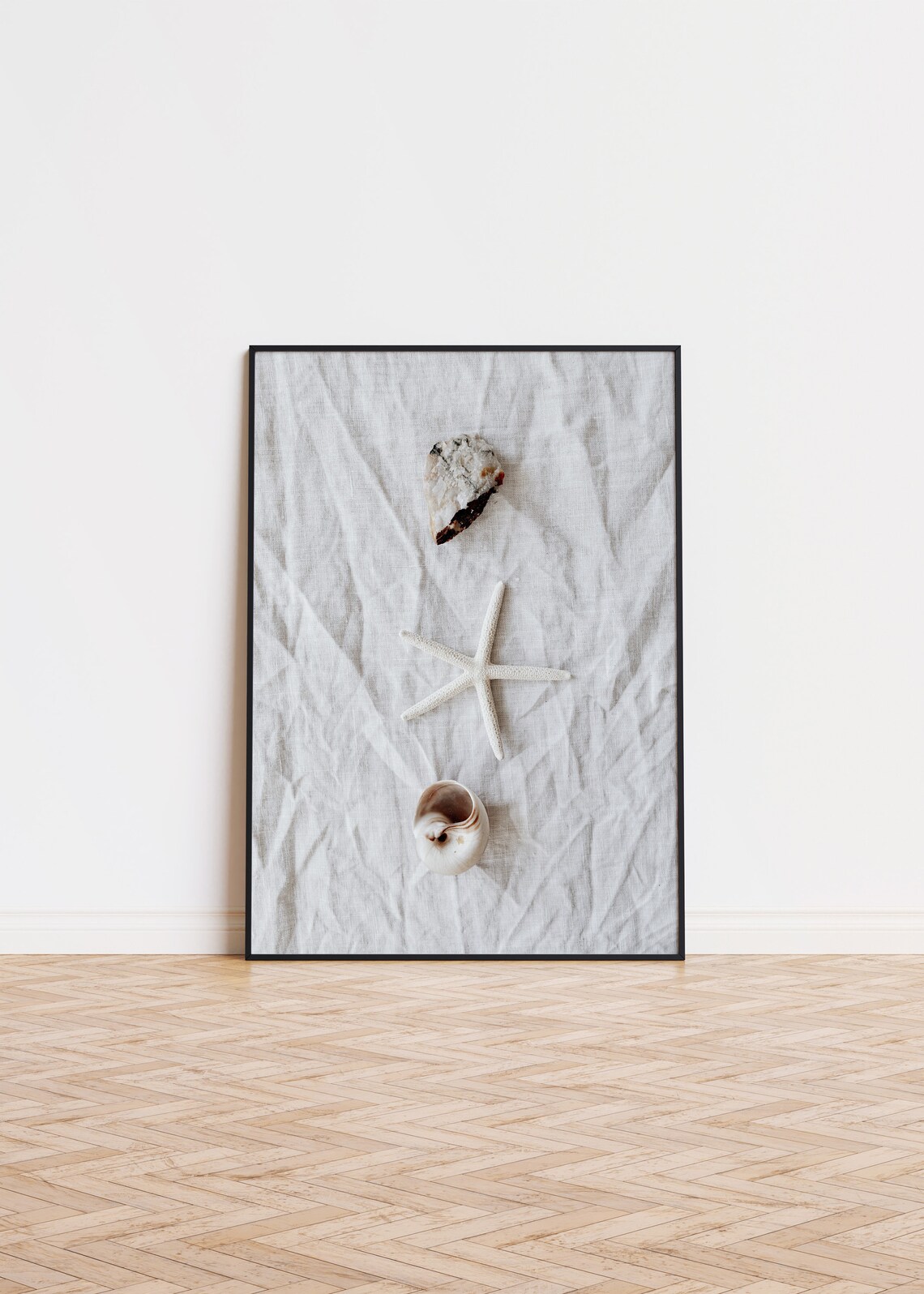 Starfish Seashells Linen Coastal Still Life Photo Art Poster