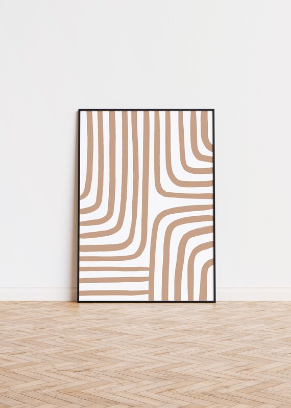 Beige Curved Stripe Lines Modern Neutral Abstract Art Poster