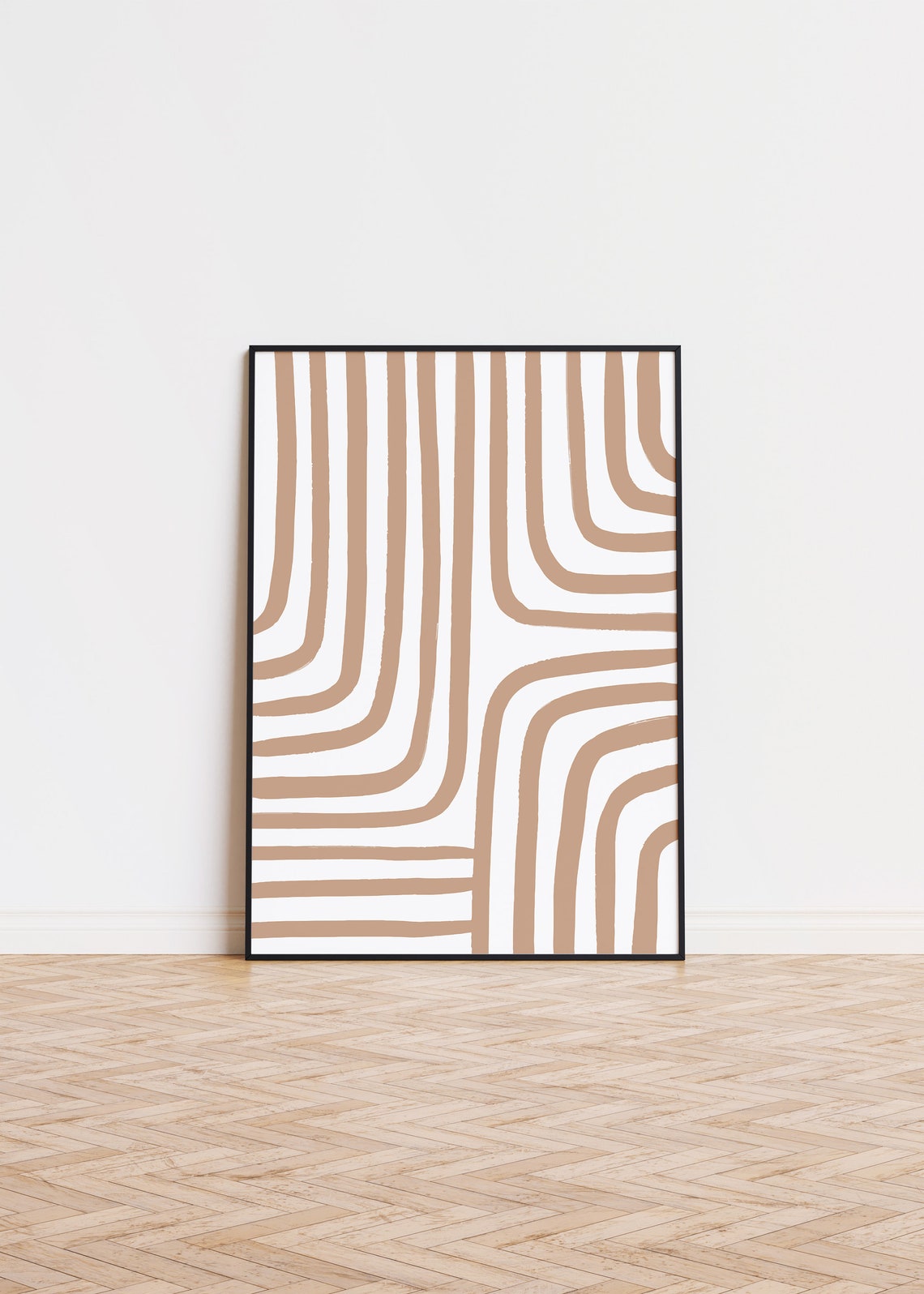 Beige Curved Stripe Lines Modern Neutral Abstract Art Poster