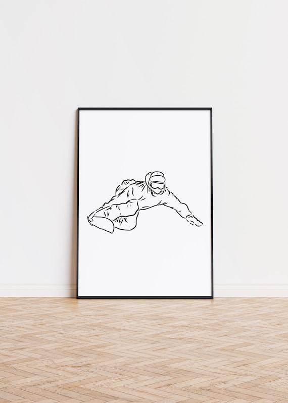 Snowboarder Carving Minimalist Continuous Line Drawing Poster