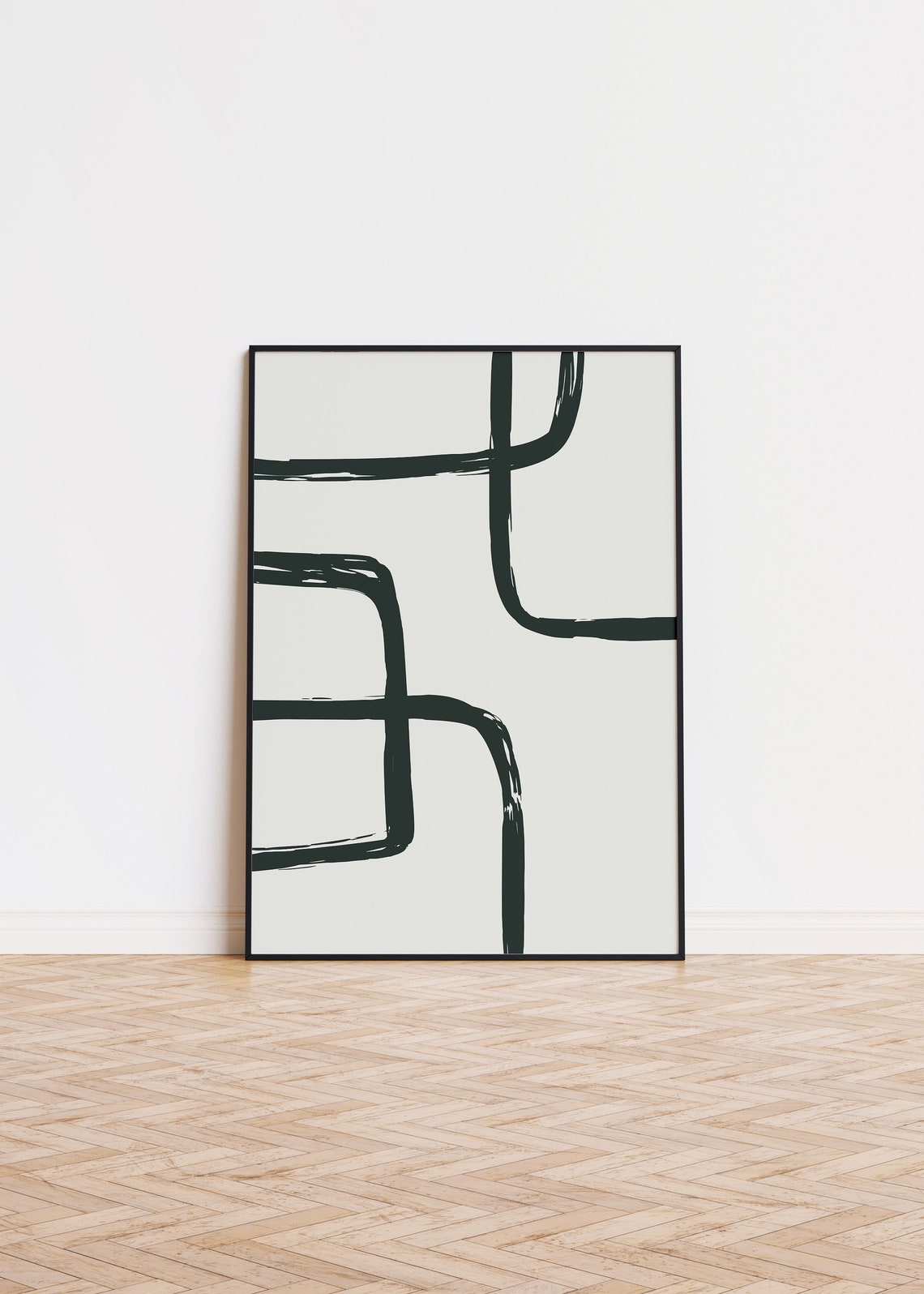 Minimalist Black Line Abstract Brushstroke Modern Art Poster