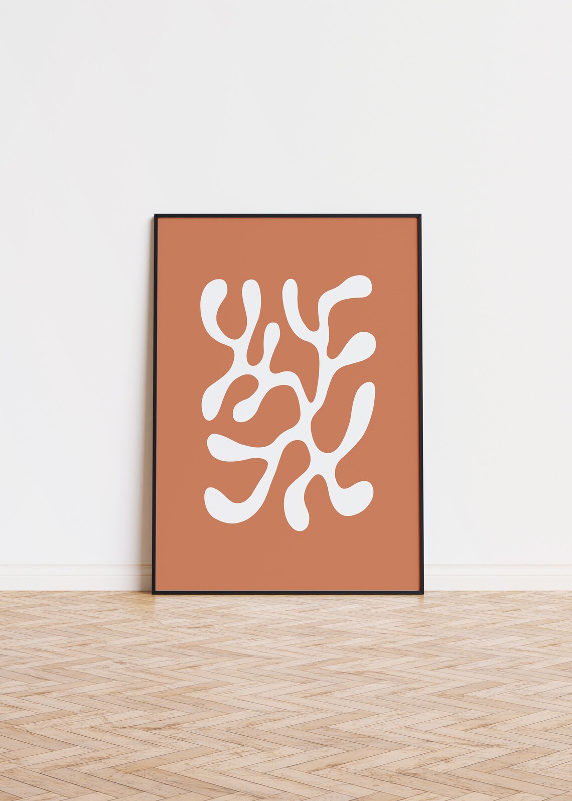 Terracotta Orange Abstract Coral Organic Shapes Modern Art Poster