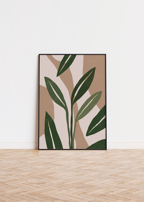 Botanico No1 Abstract Green Leaves Beige Minimalist Art Print