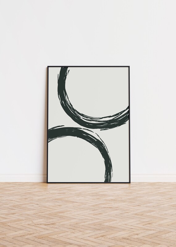 Bold Dark Green Brushstroke Curves Minimalist Abstract Art Print