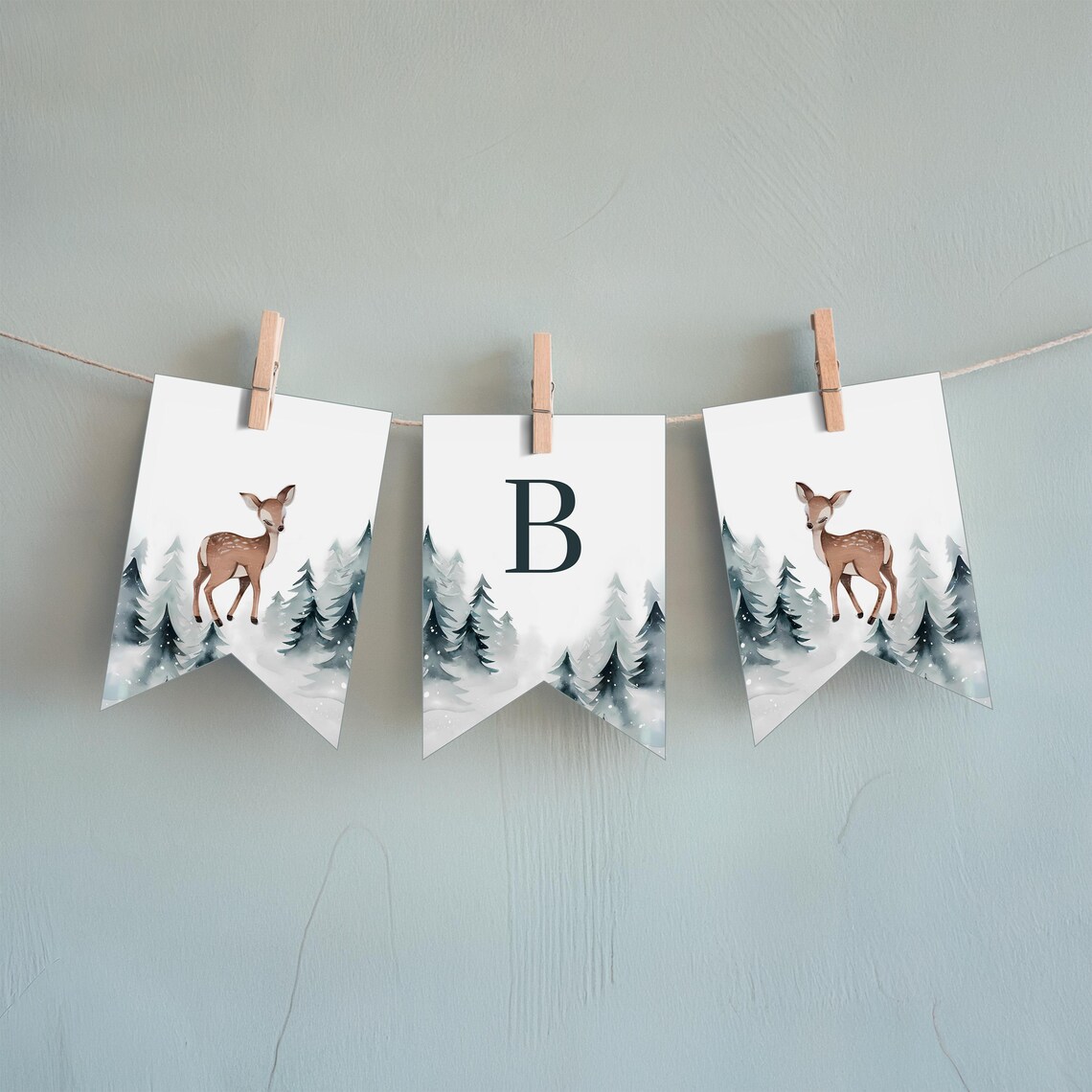 Woodland Deer Baby Shower Banner Garland Pine Tree Party Print