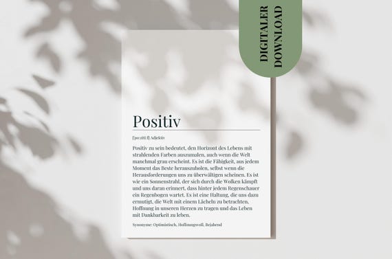 Positive Definition Poster, Positive Thinking Quote