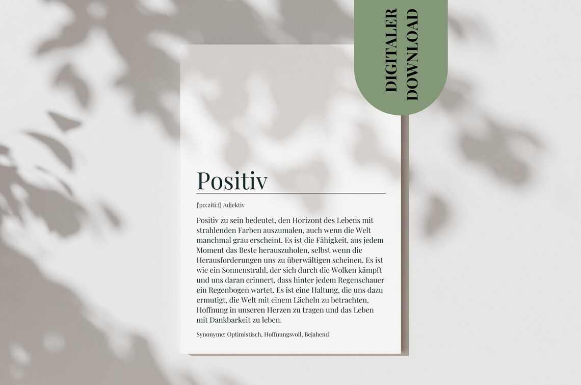 Positive Definition Poster, Positive Thinking Quote